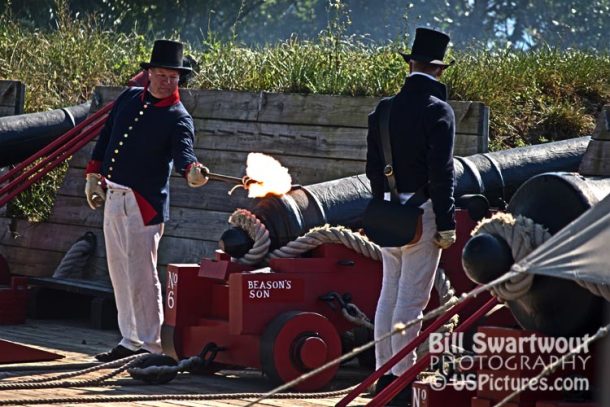 Canon firing at Fort McHenry