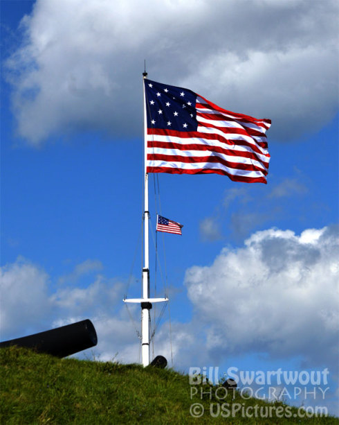 Twin American Flags at Fort McHenry in Baltimore