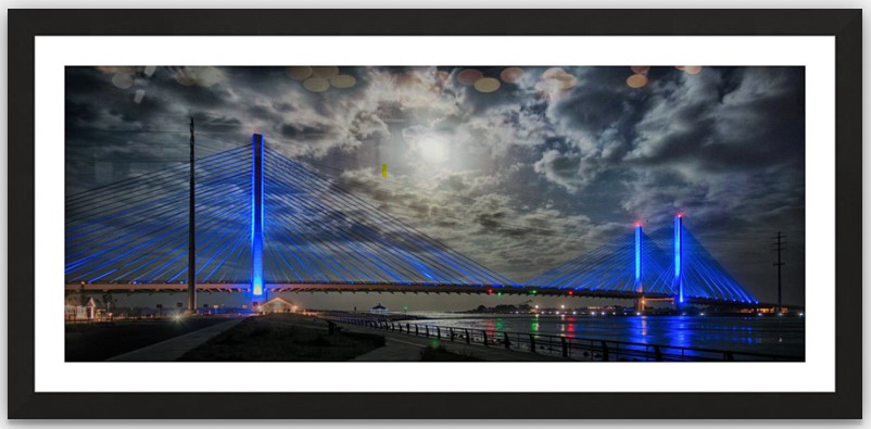 Indian River Bridge Moonlight Panorama Framed