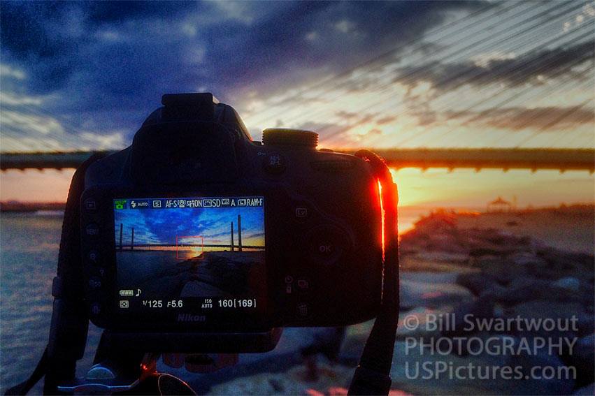 Camera Screen with a Scene of the Indian River Bridge at Sunset
