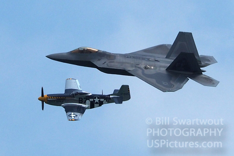 Mustang and Raptor Military Aircraft in Formation