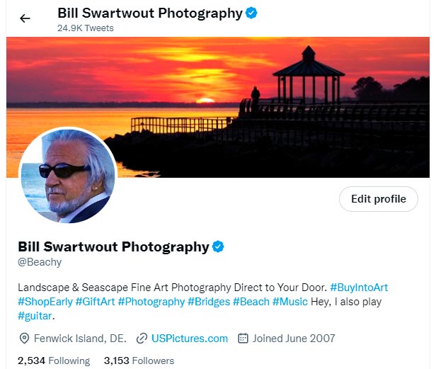 Twitter header with 'Verified" Blue check.